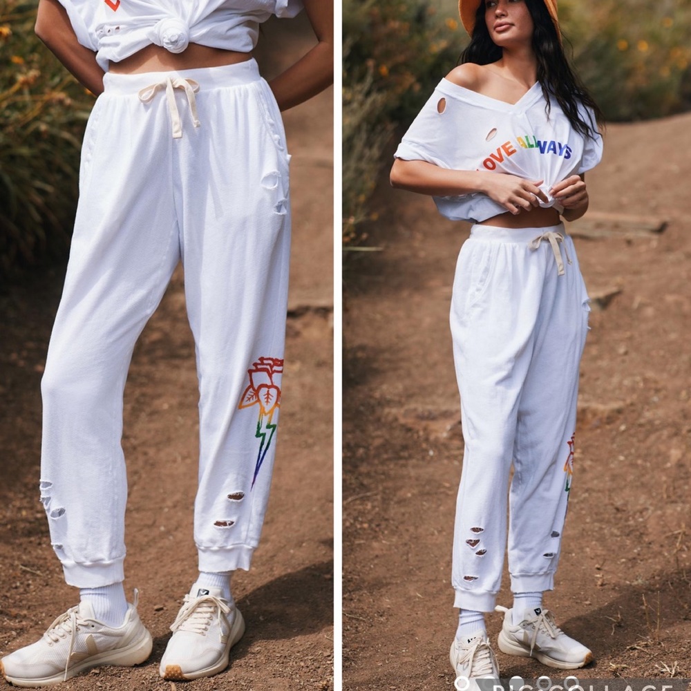 NWT Anthropologie Electric & Rose Harbor Love Sweatpants White Rainbow Medium